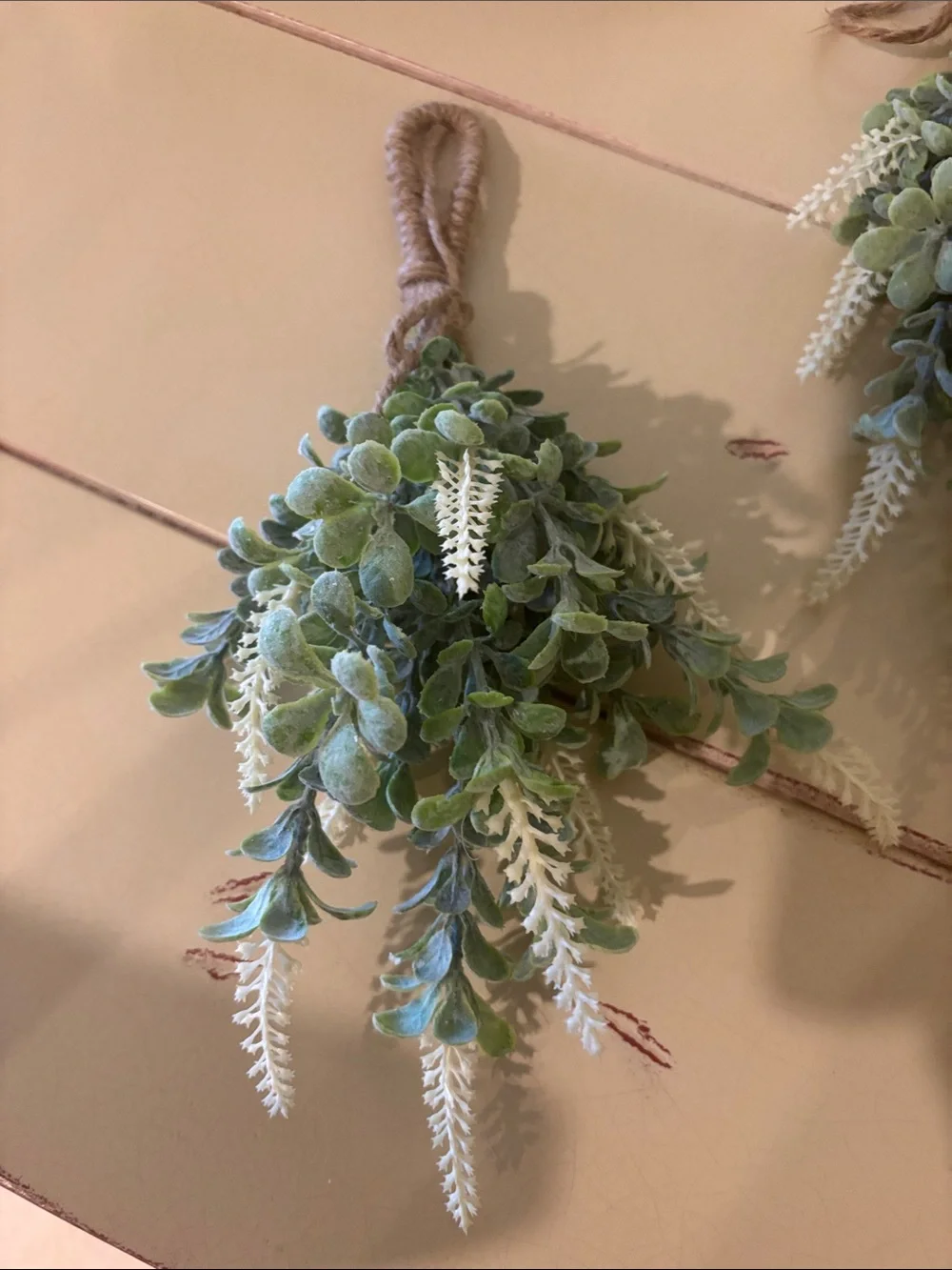 Rope-Hung Faux Greenery Bundle with Cream Accents
